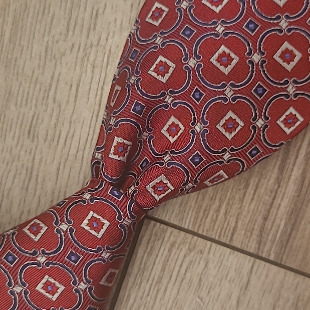 DANIEL CREMIEUX Limited Edition Signature Numbered 7 FOLD Red Abstract Mens Tie